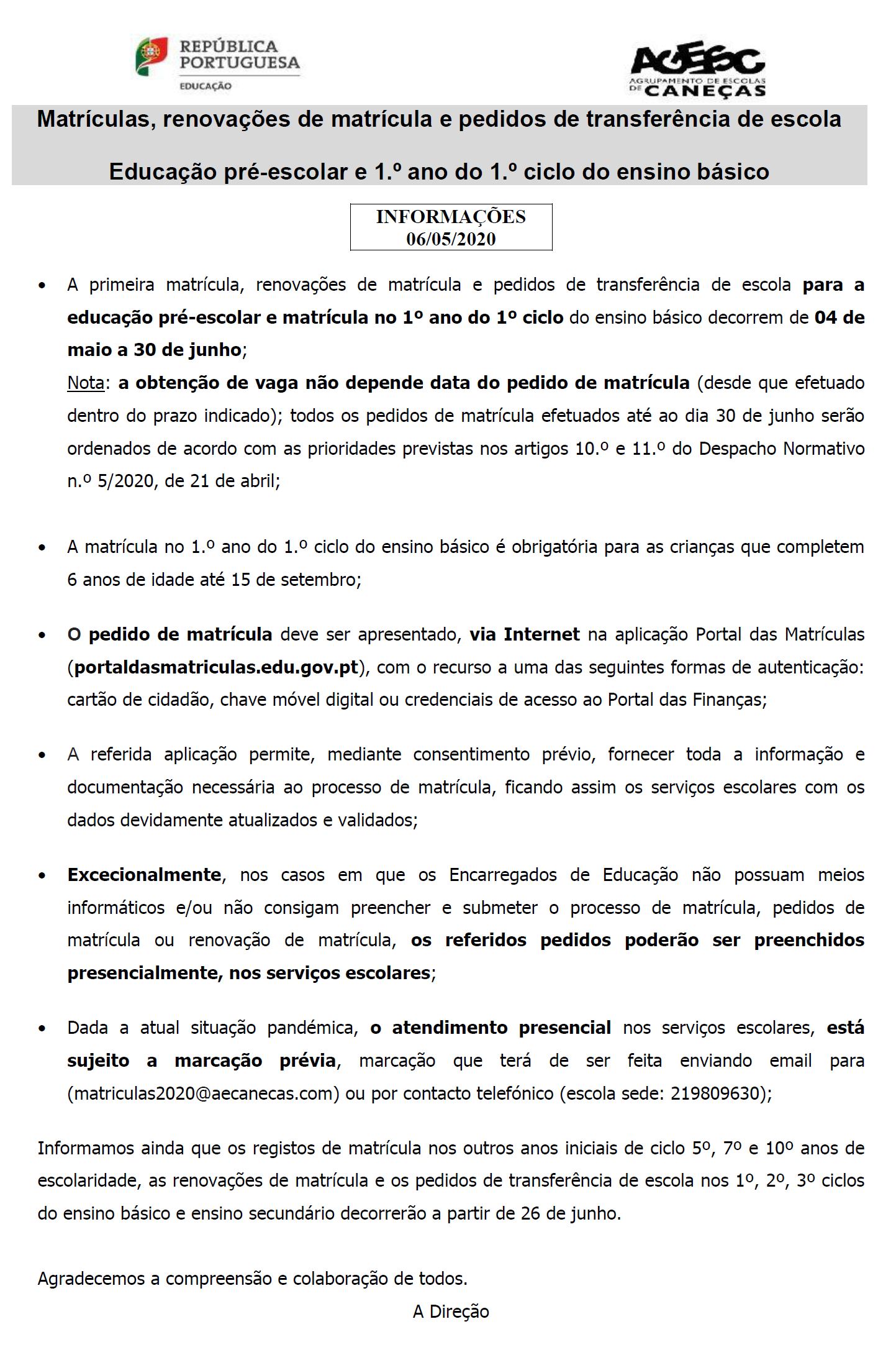 matriculas informacao EE VF