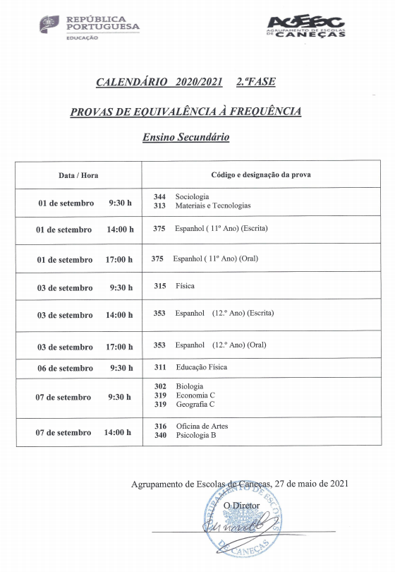 Calendarizacao PEF Secundario 2 fase