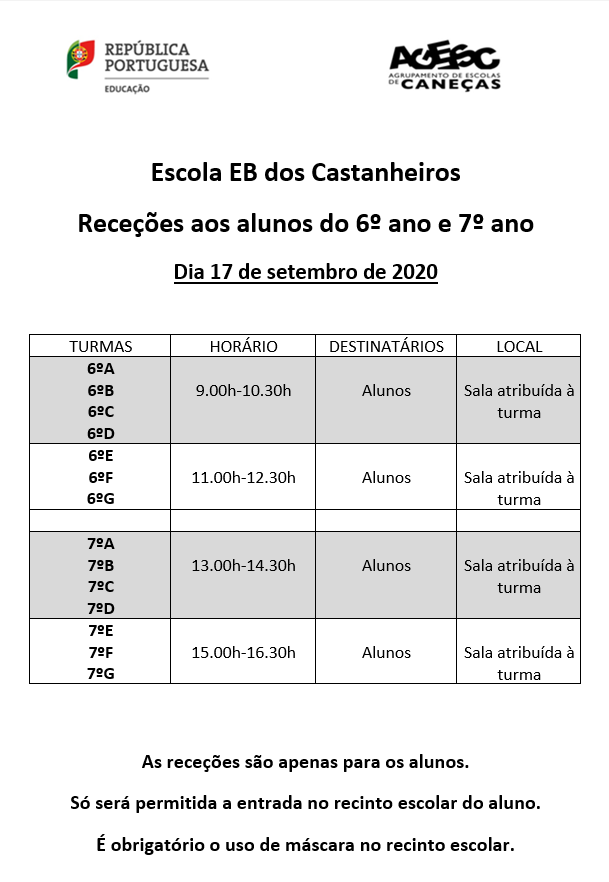 rececao alunos 6 7 ano