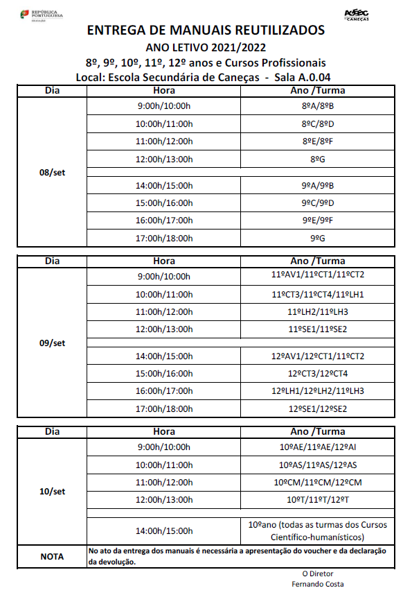 entrega manuais escolares reutilizados 8 9 10 11 12