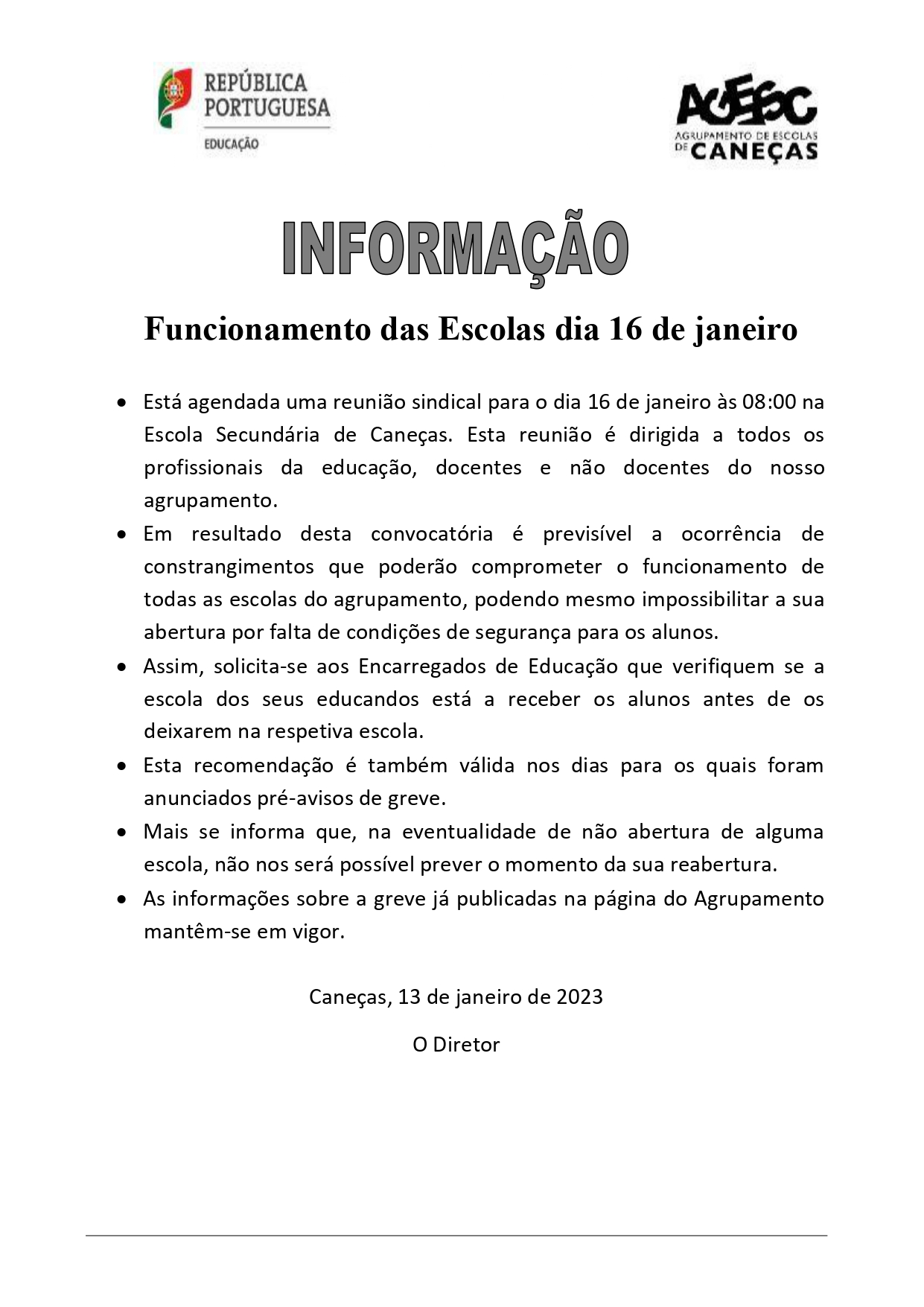 Informacao reuniao sindical 16 janeiro