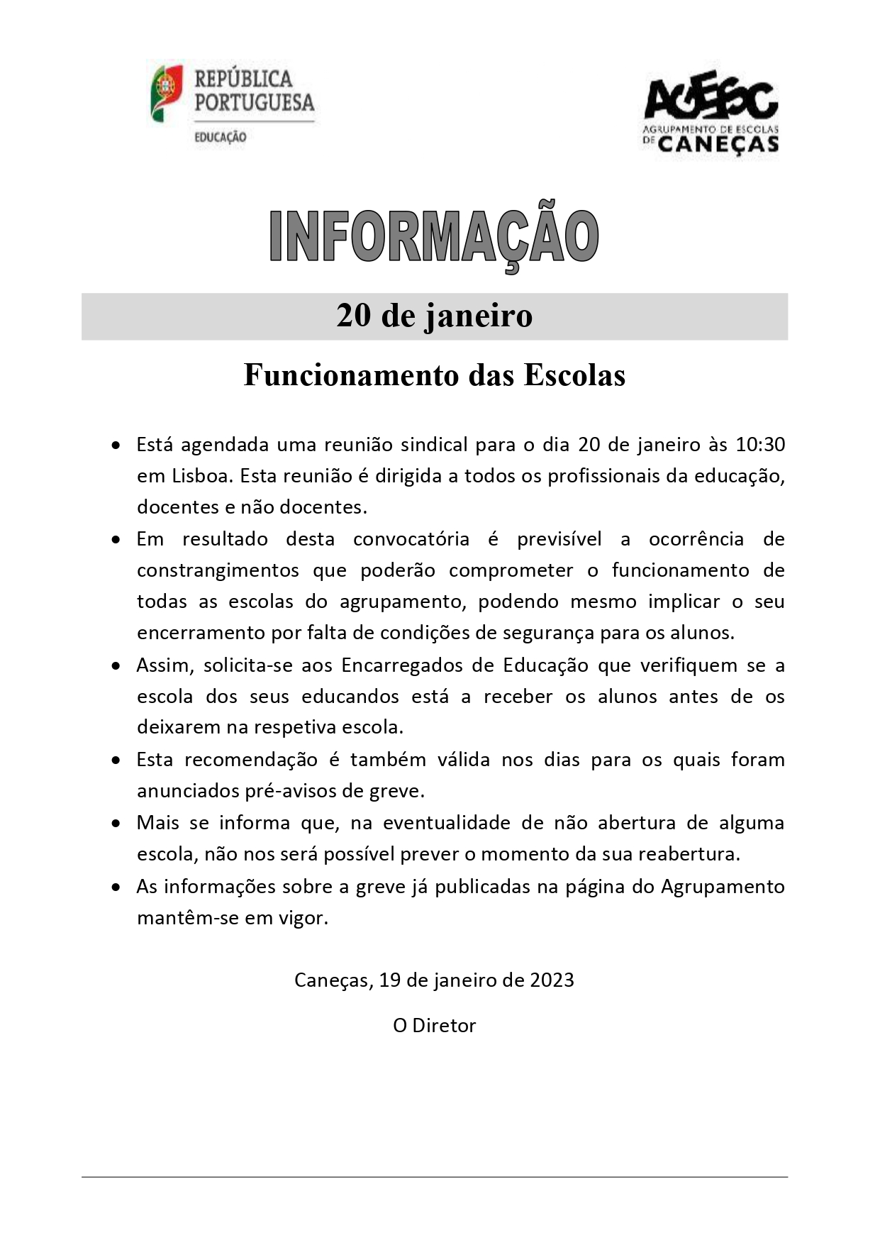 Informacao reuniao sindical 16 janeiro