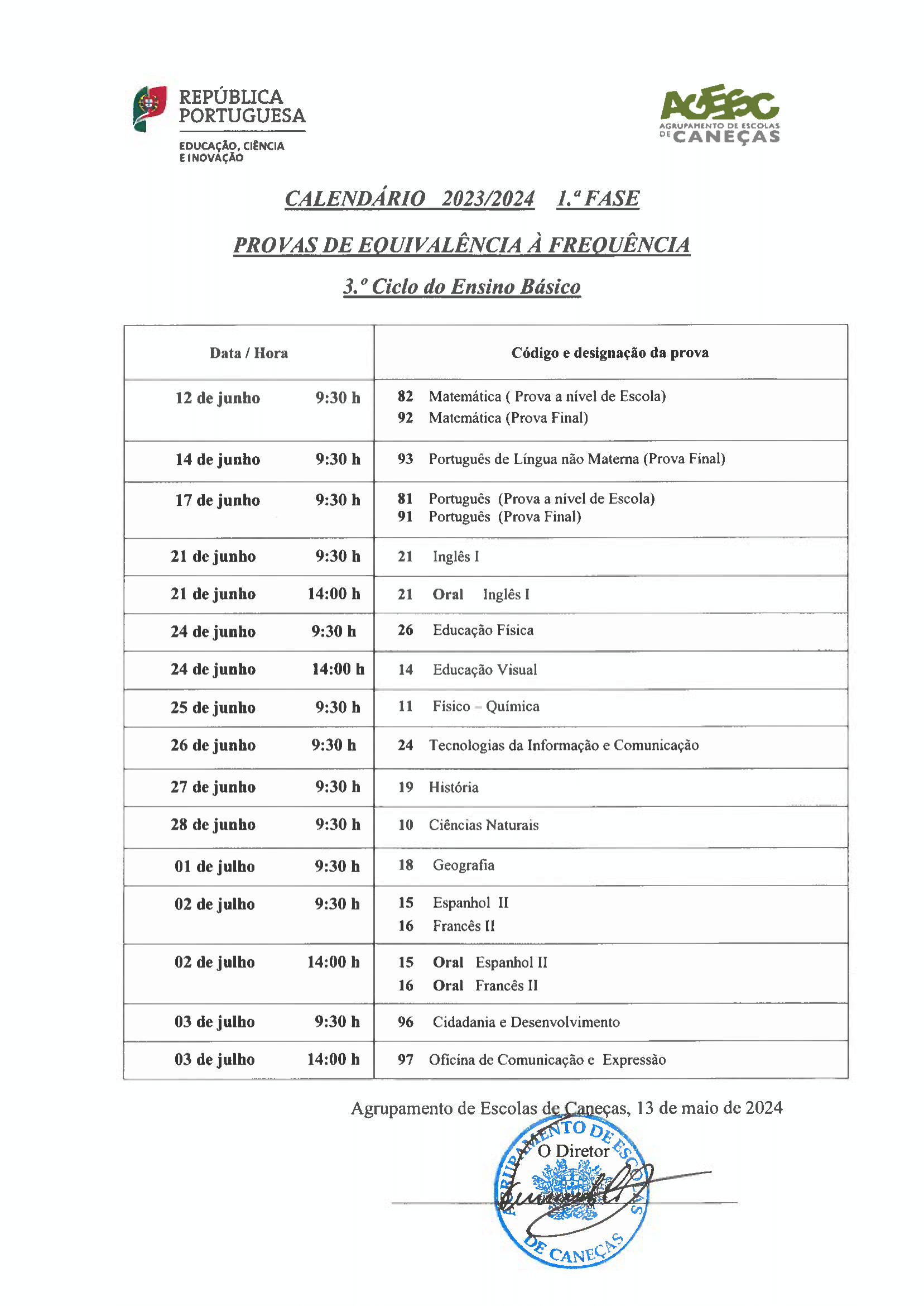 calendario PEF 3 ciclo 1 fase 2023
