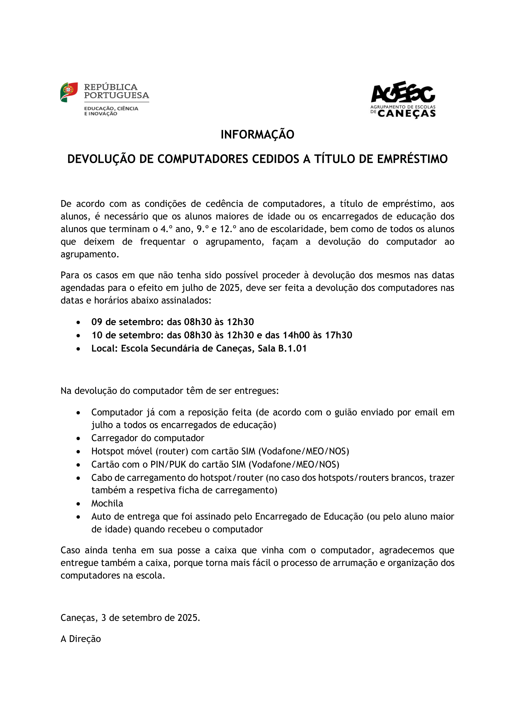 Informacao devolucao computadores setembro 1