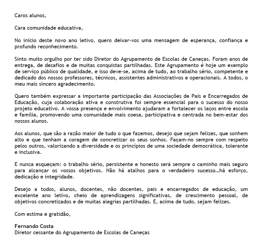 mensagem diretor cessante