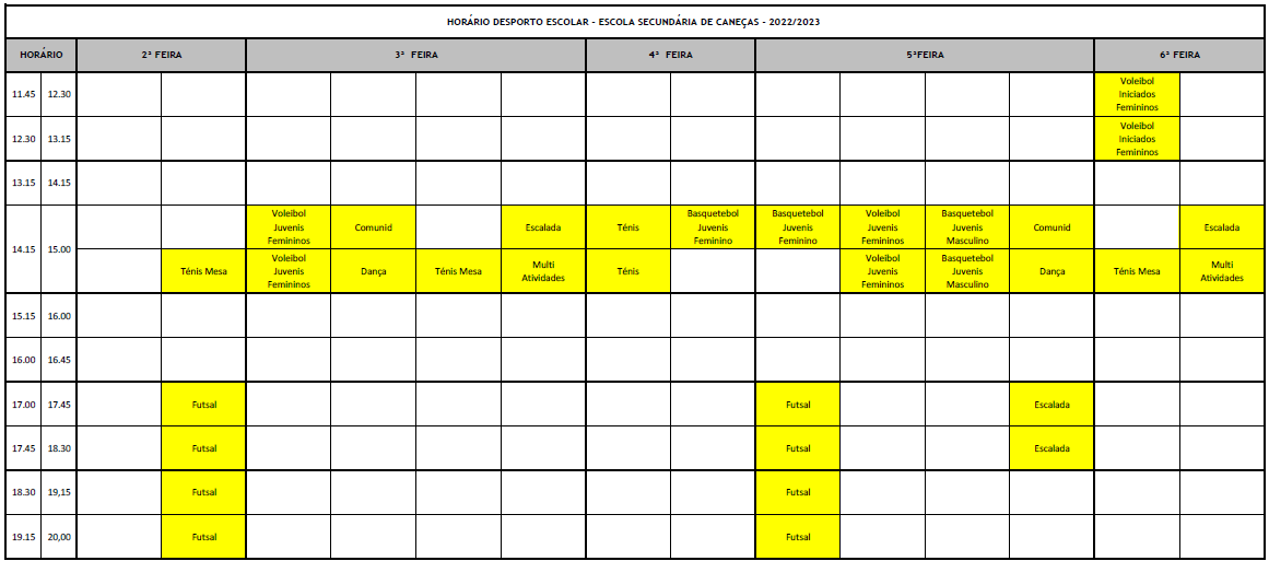 horario desporto escolar ESC 2022 2023